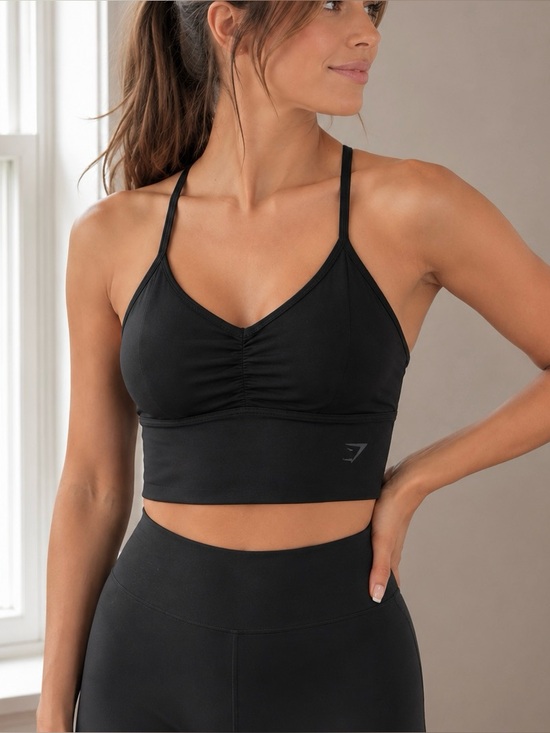 Gymshark Other - Gymshark Ruched Black V Neck Medium Support Sports Bra XS